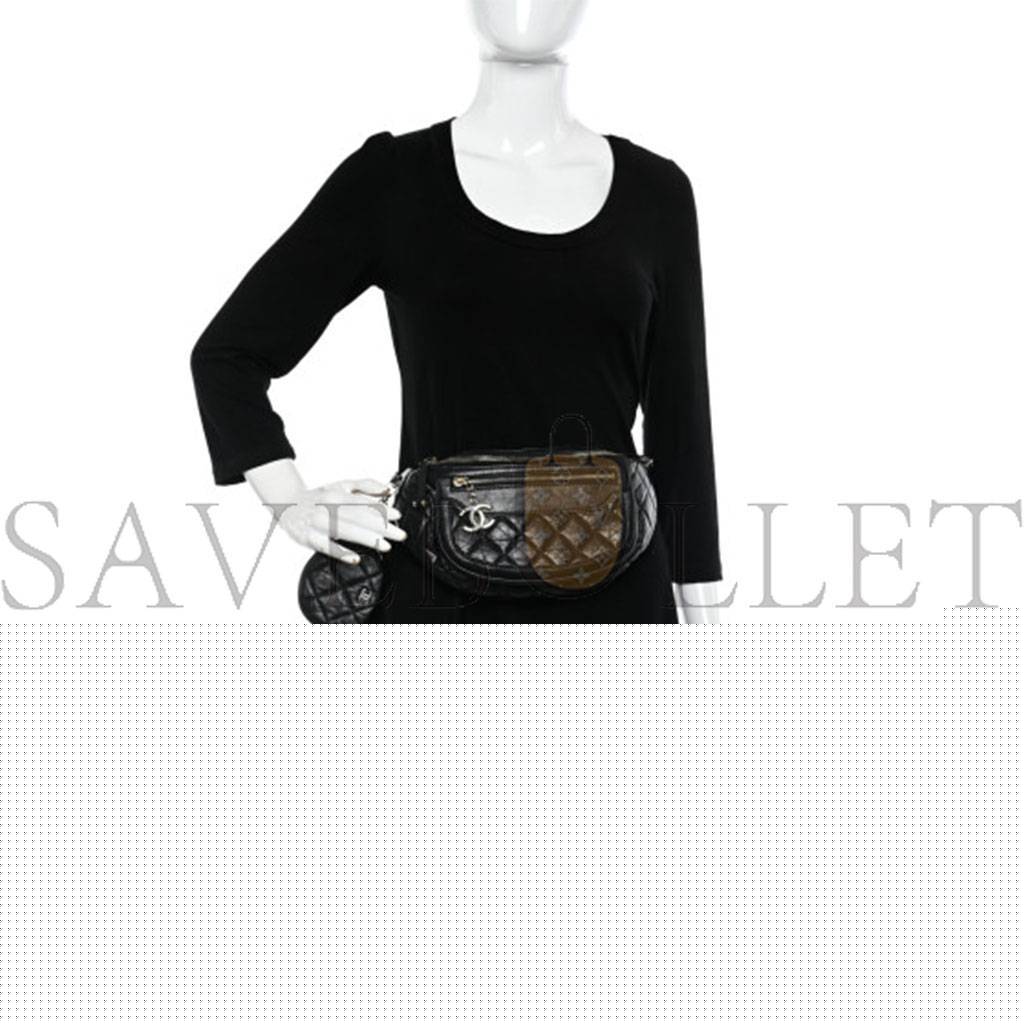 Ch*el calfskin quilted waist bag with coin purse black (22*15*3cm)